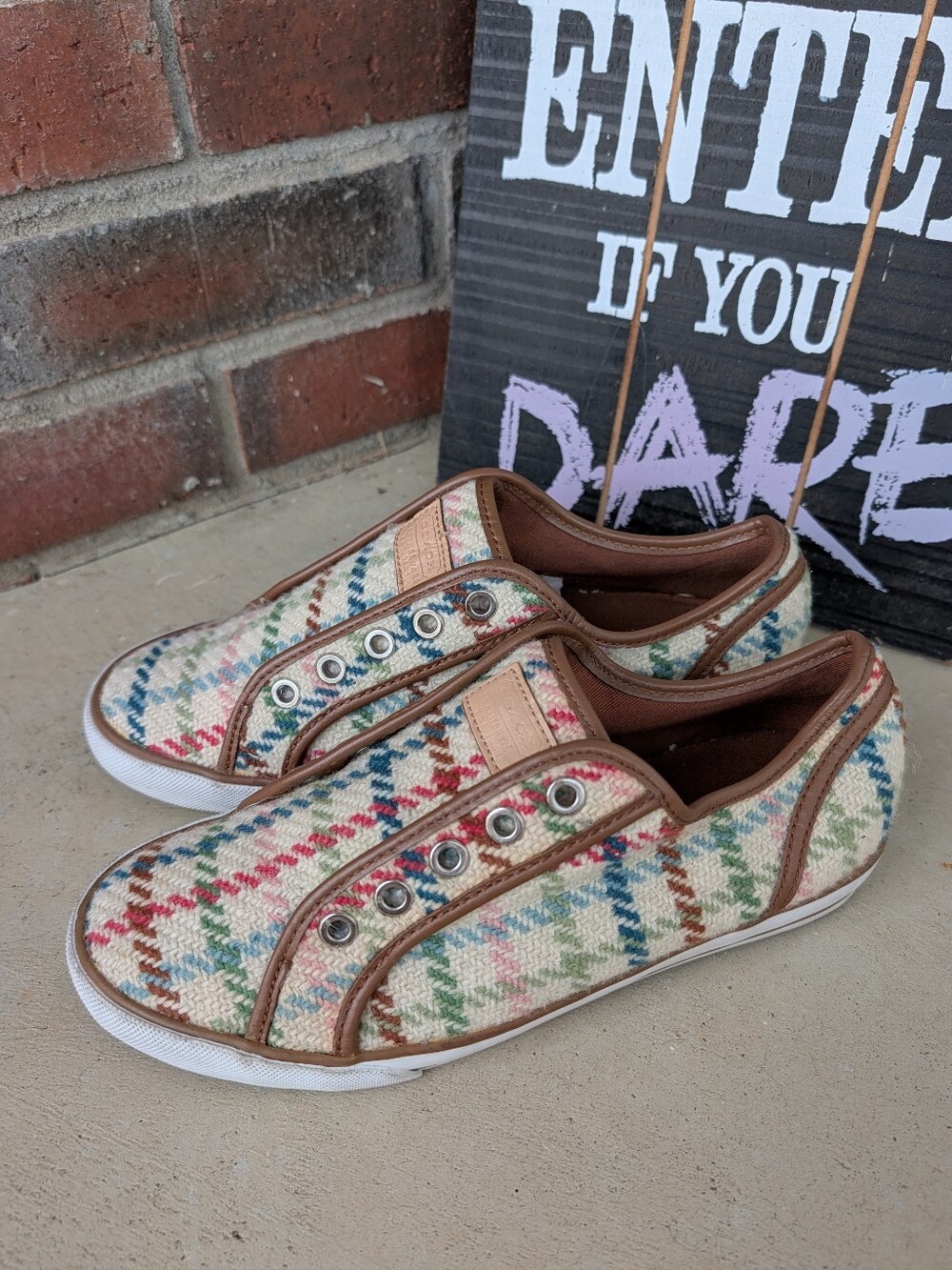 🎃 Vintage Y2K Coach Dee Tattersall Plaid Multicolor Wool Slip On Sneakers, 6.5